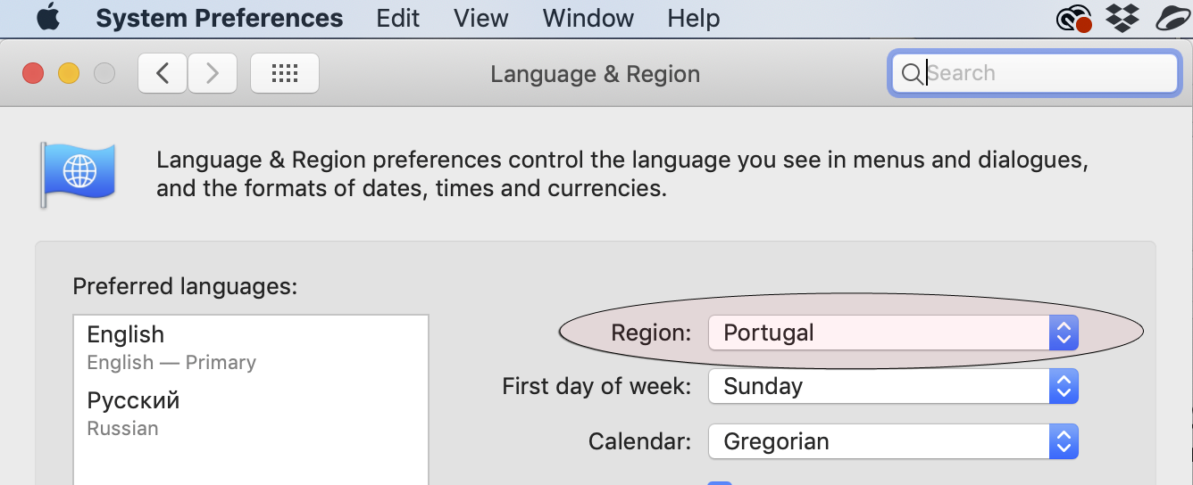 Изменение региона в Mac OS